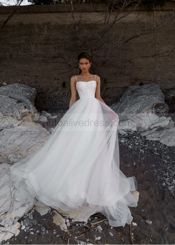 Spaghetti Straps White Polka Dot Tulle Sweet Wedding Dress